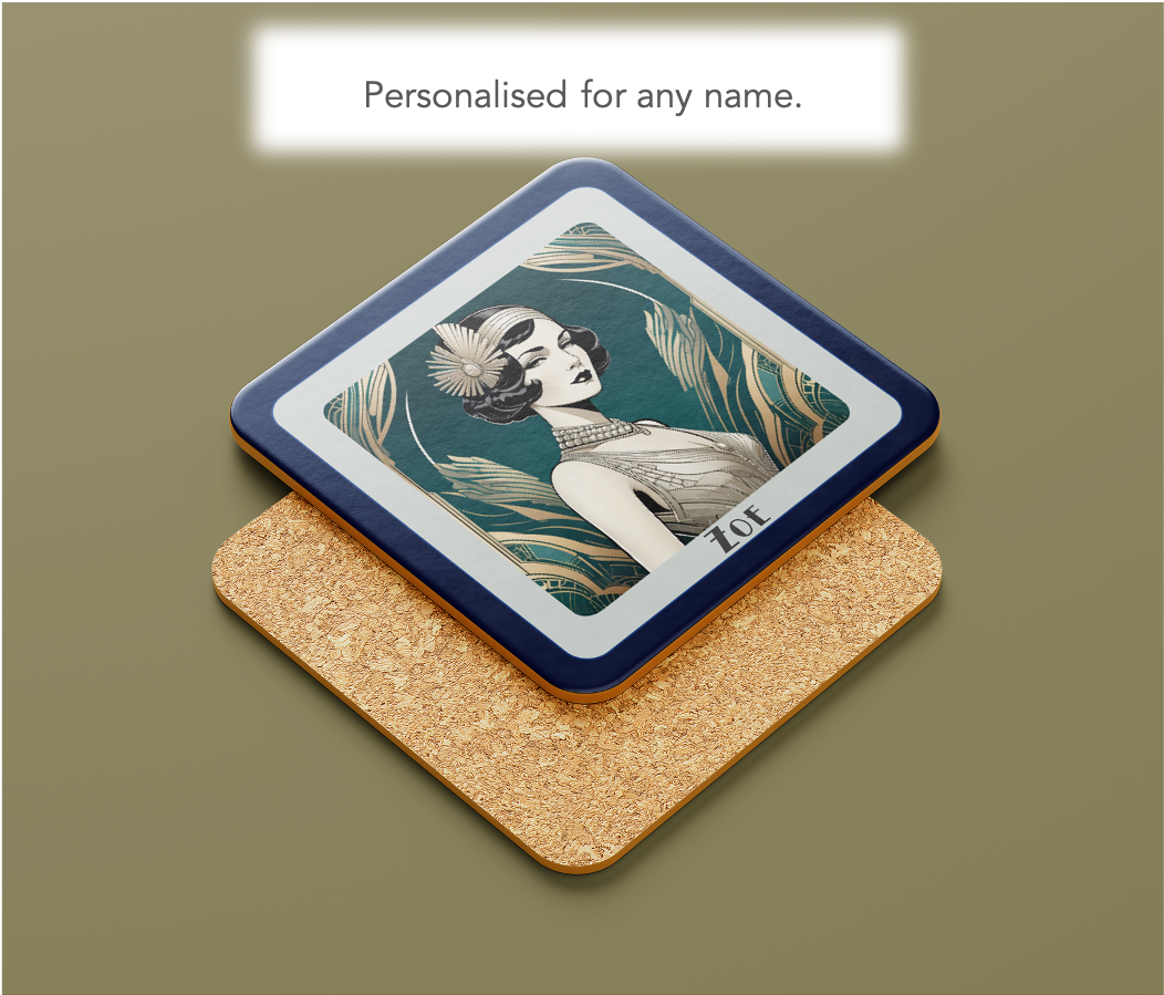 Personalised Art Deco Coaster: Vintage 1920s Flapper Design
