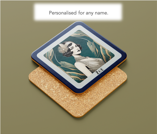 Personalised Art Deco Coaster: Vintage 1920s Flapper Design