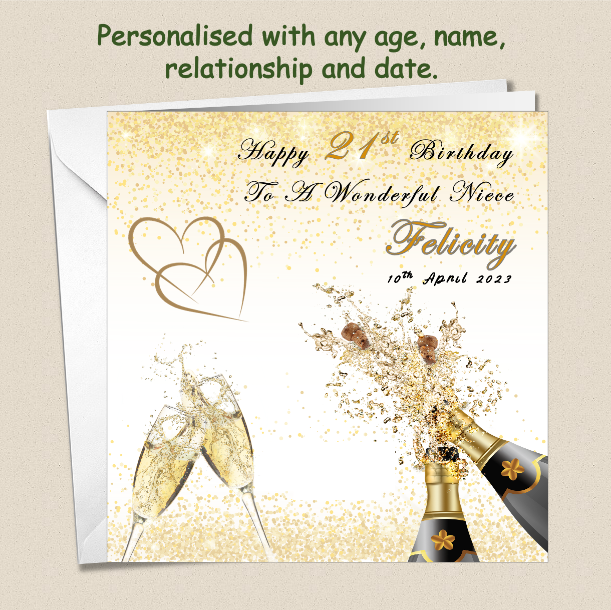Personalised Champagne Birthday Card - For Her - Cham1