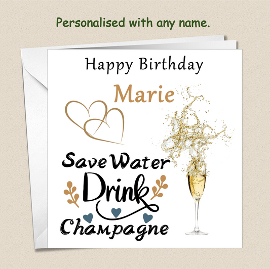 Personalised Drink Champagne Birthday Card - For Her - Cham3