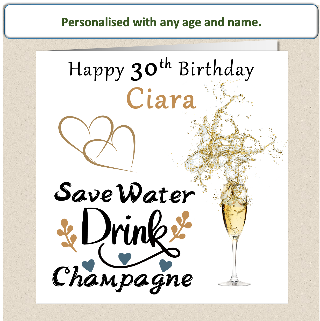 Personalised Drink Champagne Birthday Card - For Her - Cham3