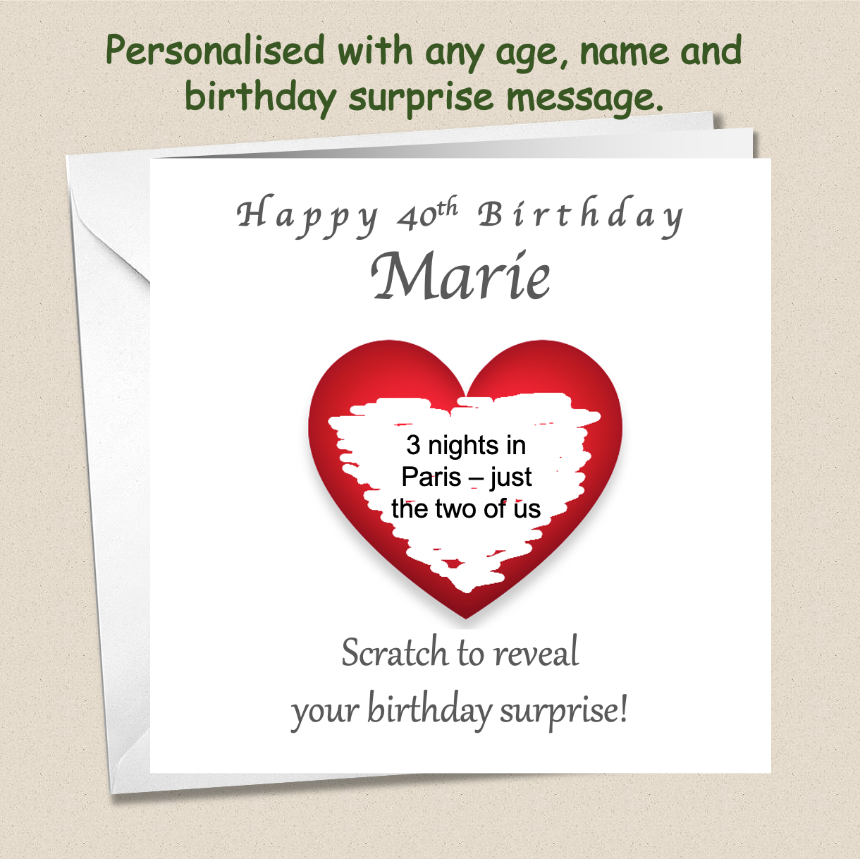 Personalised Scratchcard surprise present Birthday Card - For Her