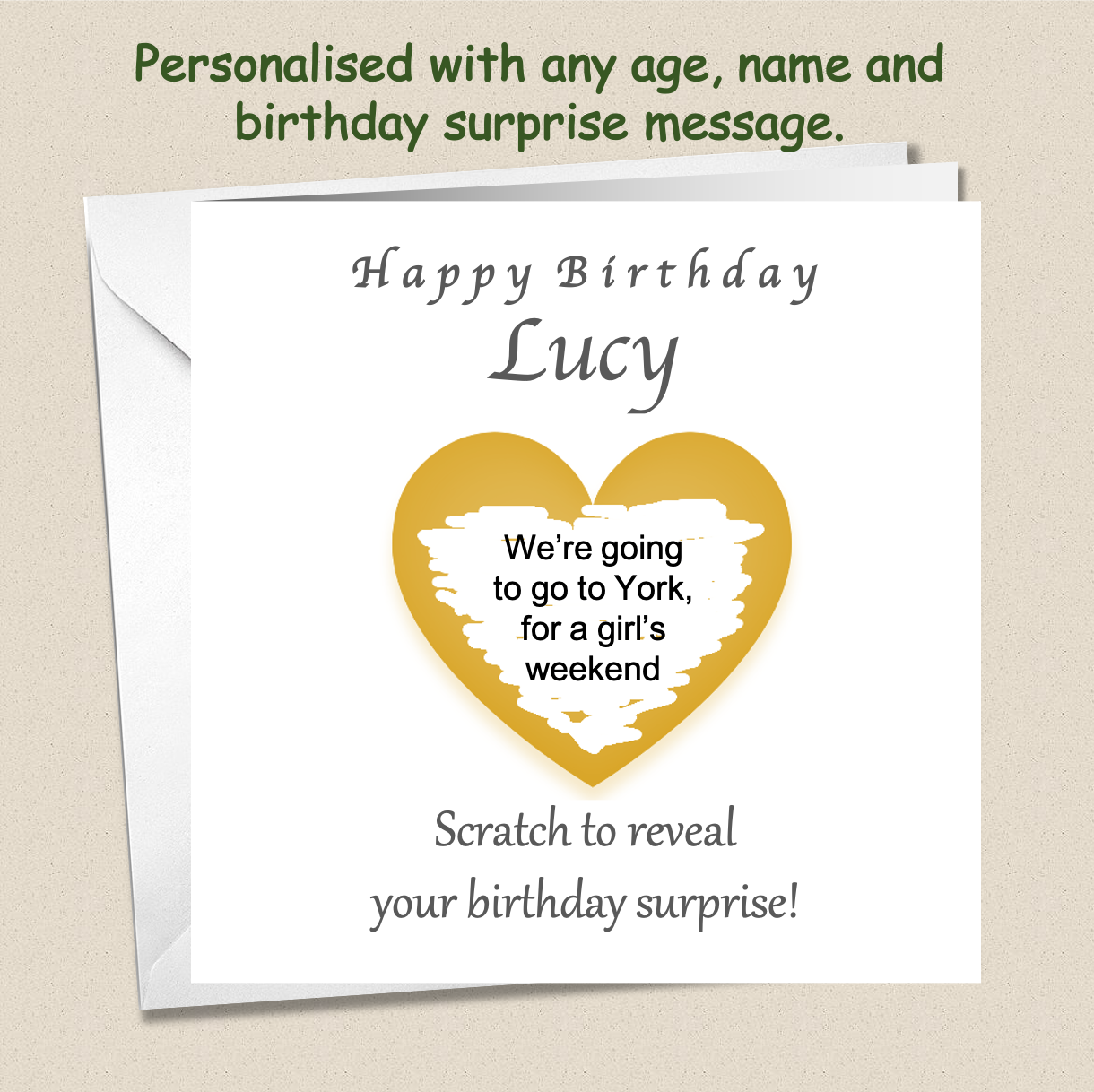 Personalised Scratchcard surprise present Birthday Card - For Her