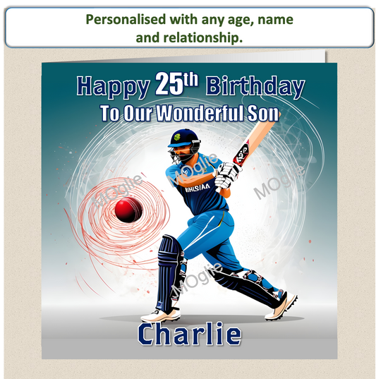 Personalised Male Cricket Birthday Card 20th 30th 40th - For Him CRIC3