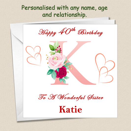 Personalised Female Birthday Card - Floral Letter - For Her