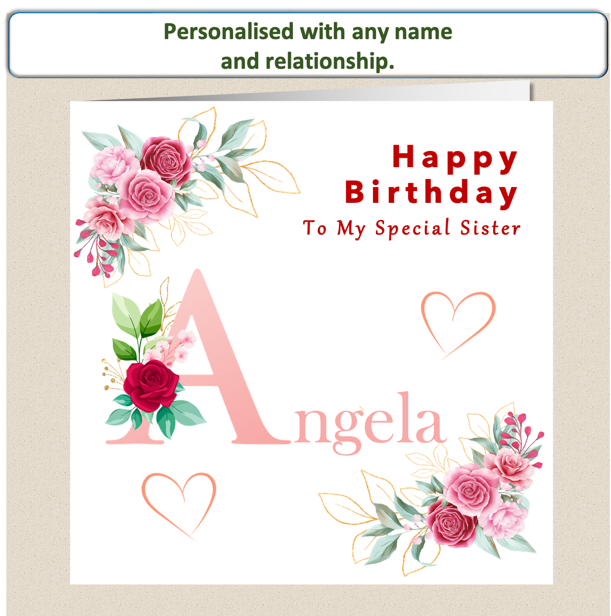 Personalised Female Birthday Card - Flower initial - For Her
