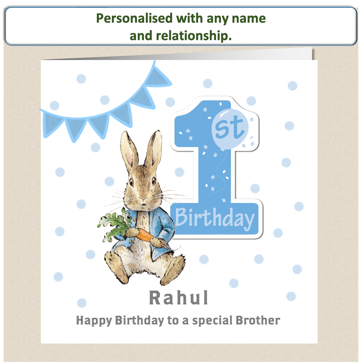 Personalised Peter Rabbit Birthday Card - 1st Birthday