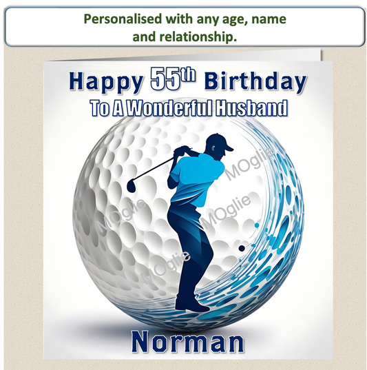 Personalised Male Golf Birthday Card 30th 40th 50th 60th - For Him GOLF4