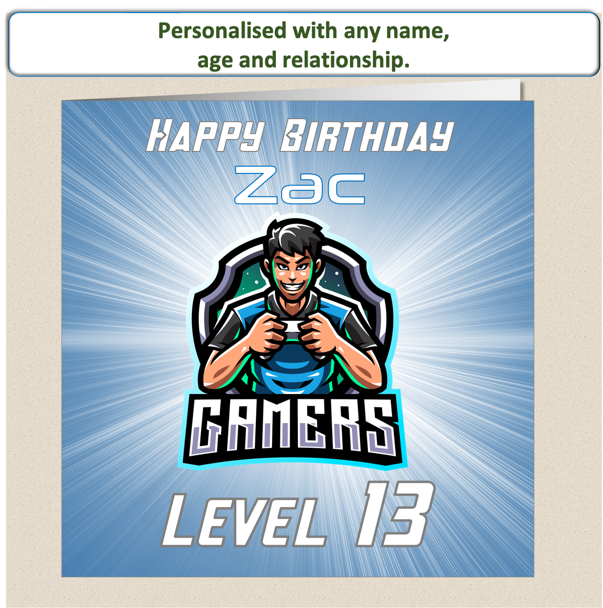 Personalised Teenager Gamer Gaming Birthday Card - Blue