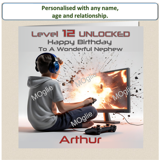 Personalised pre-teen Teenager Gamer Gaming Birthday Card - GAM3