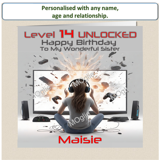 Personalised pre-teen Teenager Girl Gamer Gaming Birthday Card - GAM4