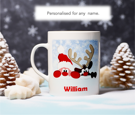 Personalised Christmas Mug Santa Reindeer Design