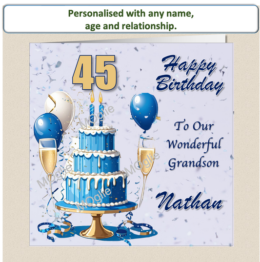 Personalised Male Birthday Card 30th 40th 50th 60th - For Him Cake