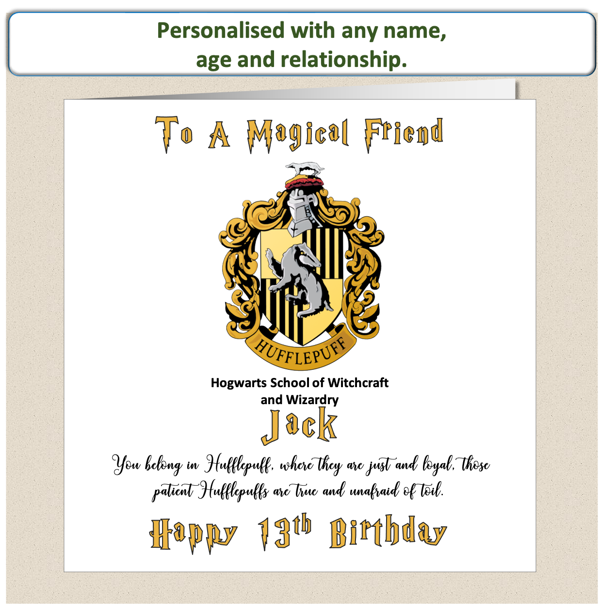 Personalised Hufflepuff (Harry Potter Inspired) Birthday Card Teenager ...