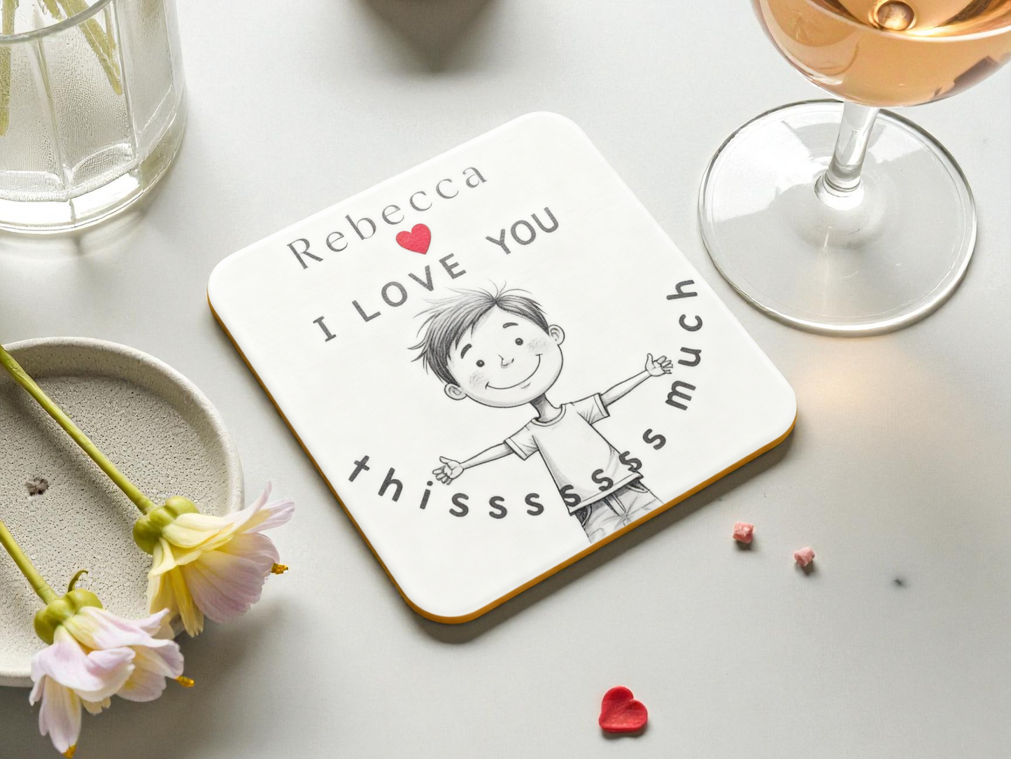 Personalised Name “I Love You Thissss Much” Coaster - from boy