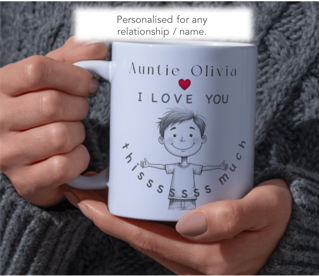 Auntie I Love You Thissss Much Mug – Cute Boy Drawing