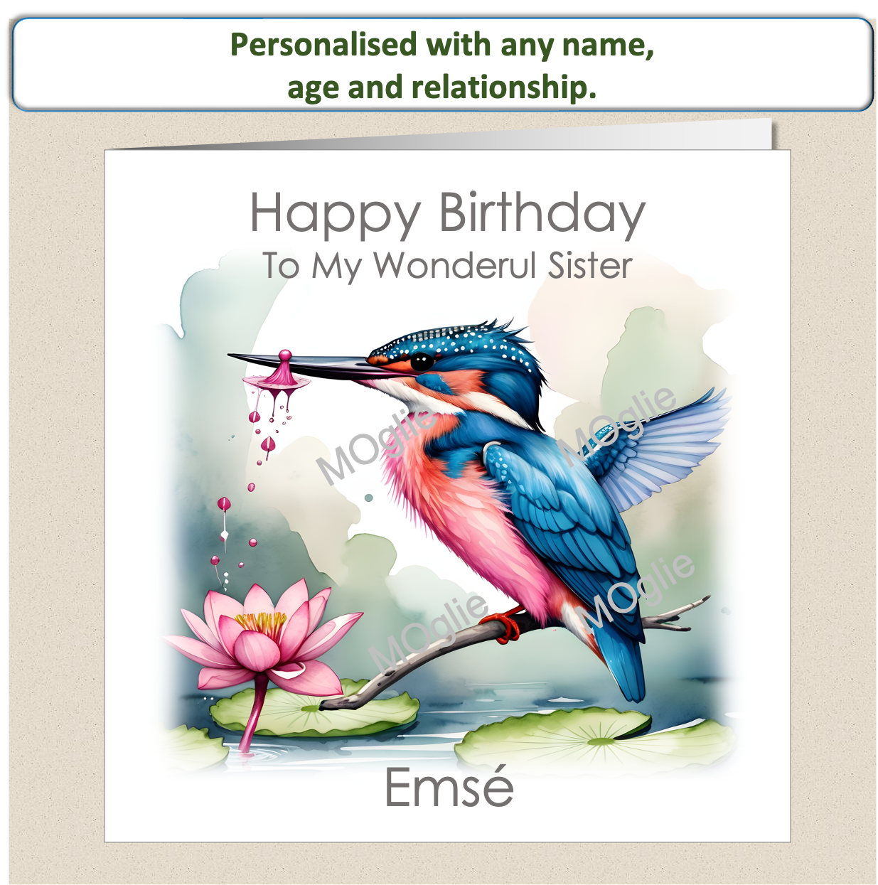 Personalised Female Birthday Card Kingfisher Daughter Friend Wife Sister
