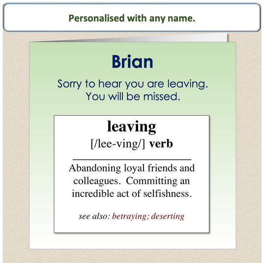 Sorry You're Leaving Card New Job Good Luck Dictionary Definition