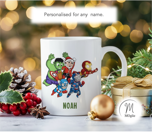 Personalised Christmas Comic Marvel Superhero Mug