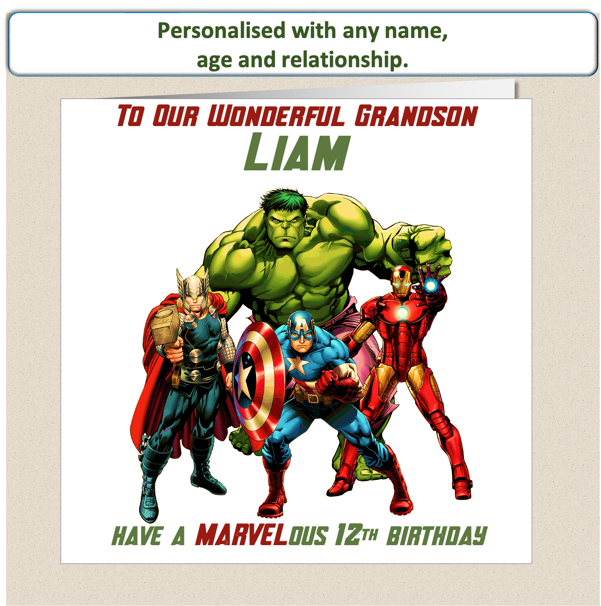 Personalised Marvel Characters Birthday Card - age 9 - 12