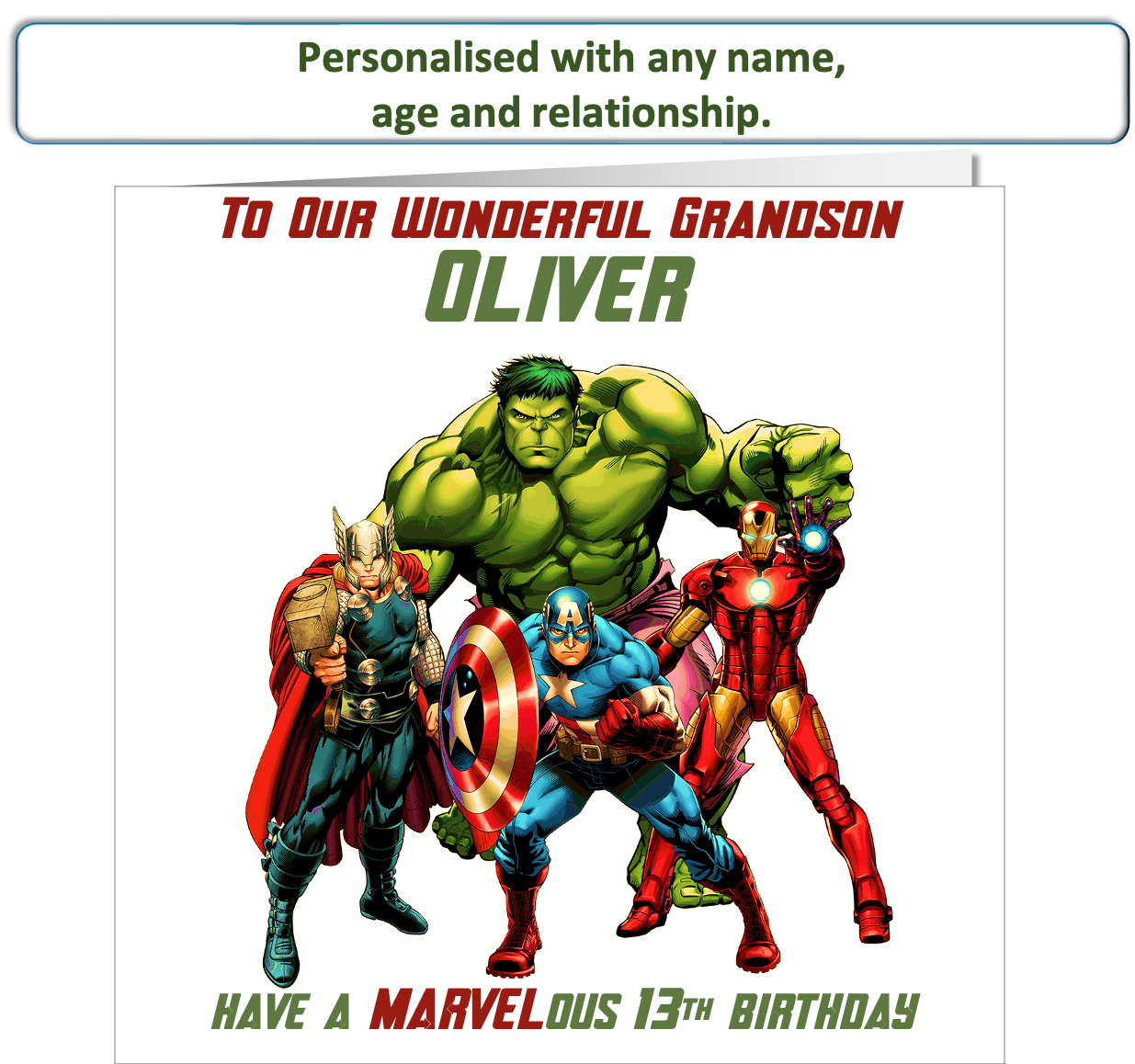 Personalised Marvel Characters Birthday Cards - teenager