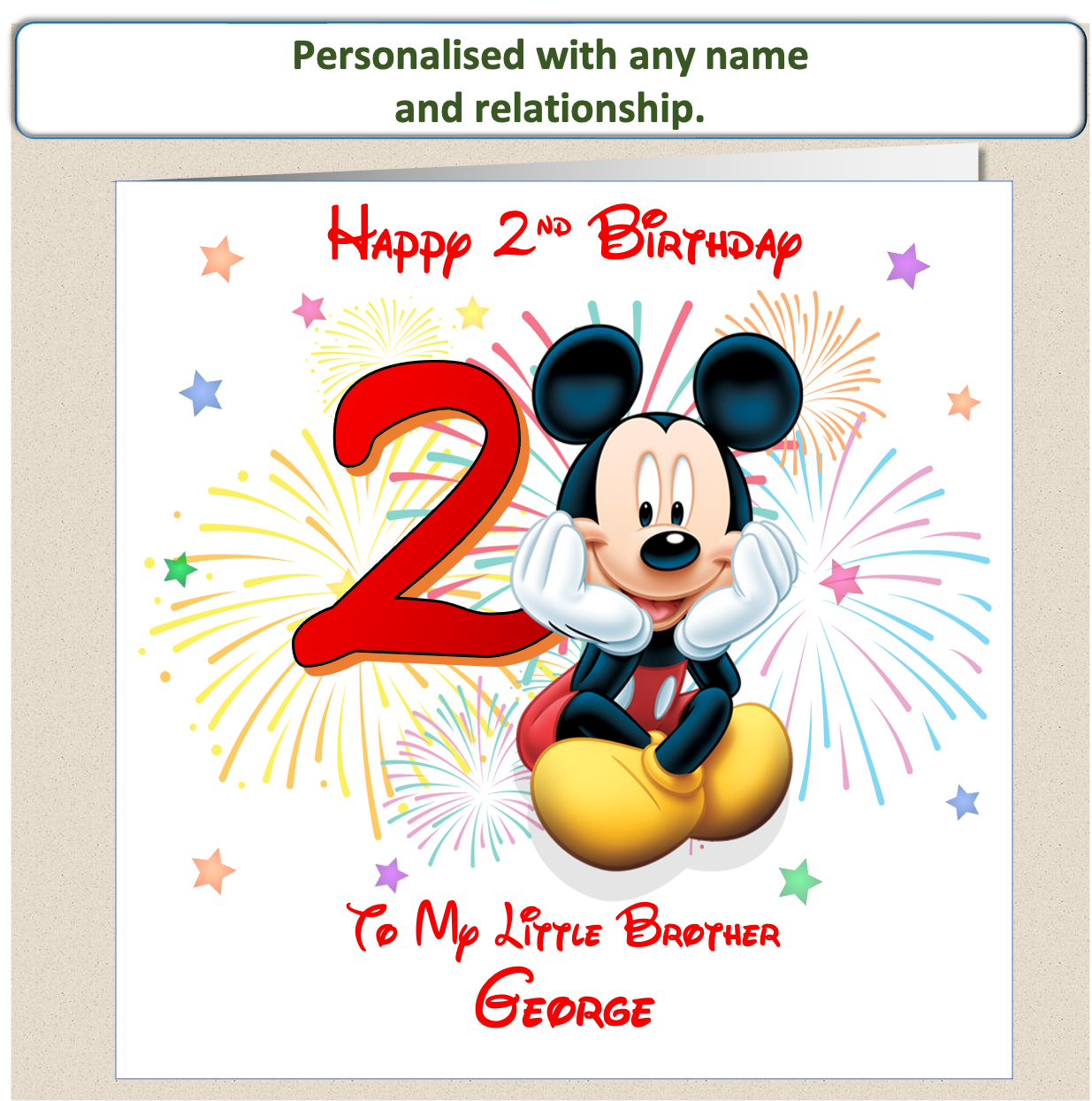Personalised Mickey Mouse Birthday Card - 2nd Birthday