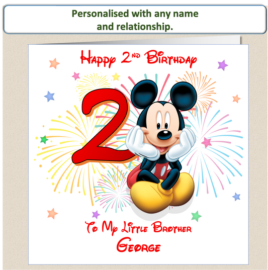 Personalised Mickey Mouse Birthday Card - 2nd Birthday