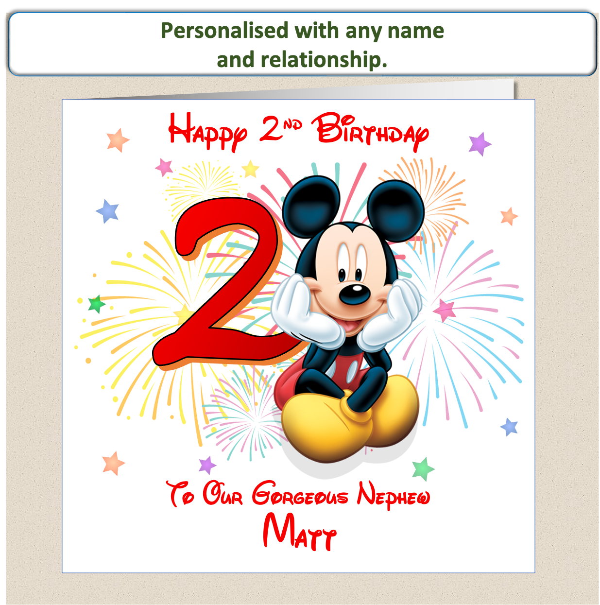 Personalised Mickey Mouse Birthday Card - 2nd Birthday