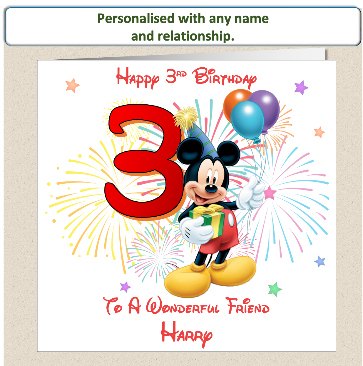 Personalised Mickey Mouse Birthday Card - 3rd Birthday
