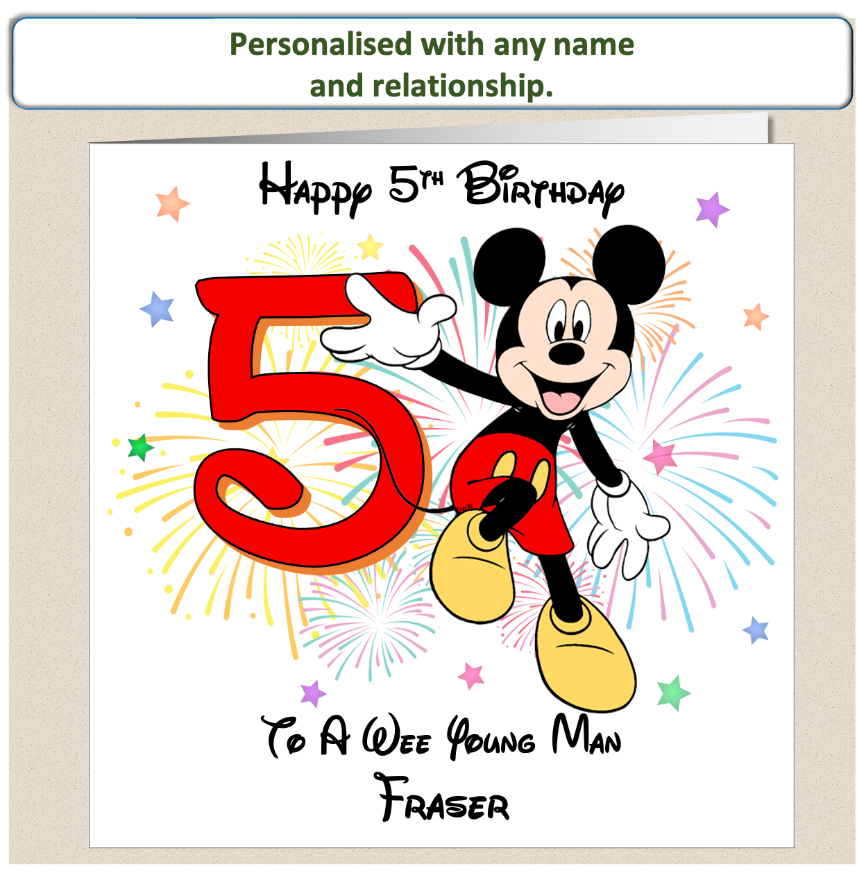 Personalised Mickey Mouse Birthday Card - 5th Birthday