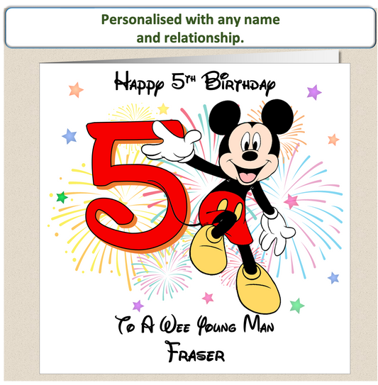 Personalised Mickey Mouse Birthday Card - 5th Birthday