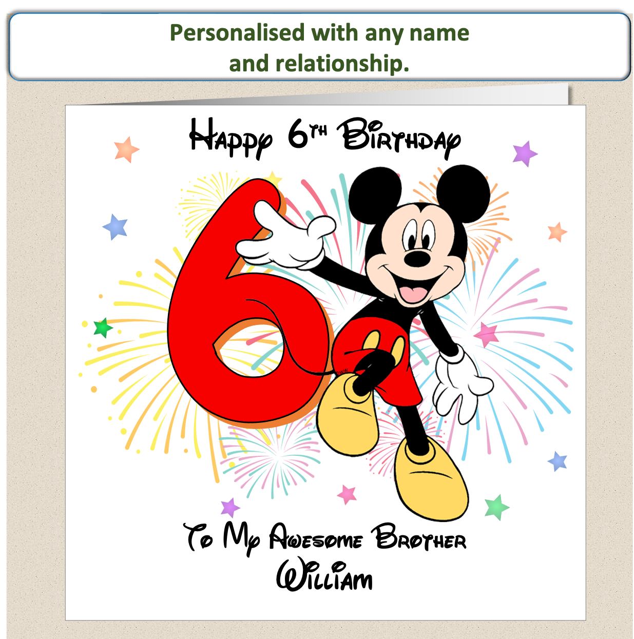 Personalised Mickey Mouse Birthday Card - 6th Birthday