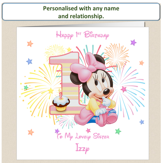 Personalised Minnie Mouse Birthday Card - 1st Birthday