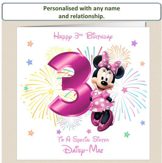 Personalised Minnie Mouse Birthday Card - 3rd Birthday