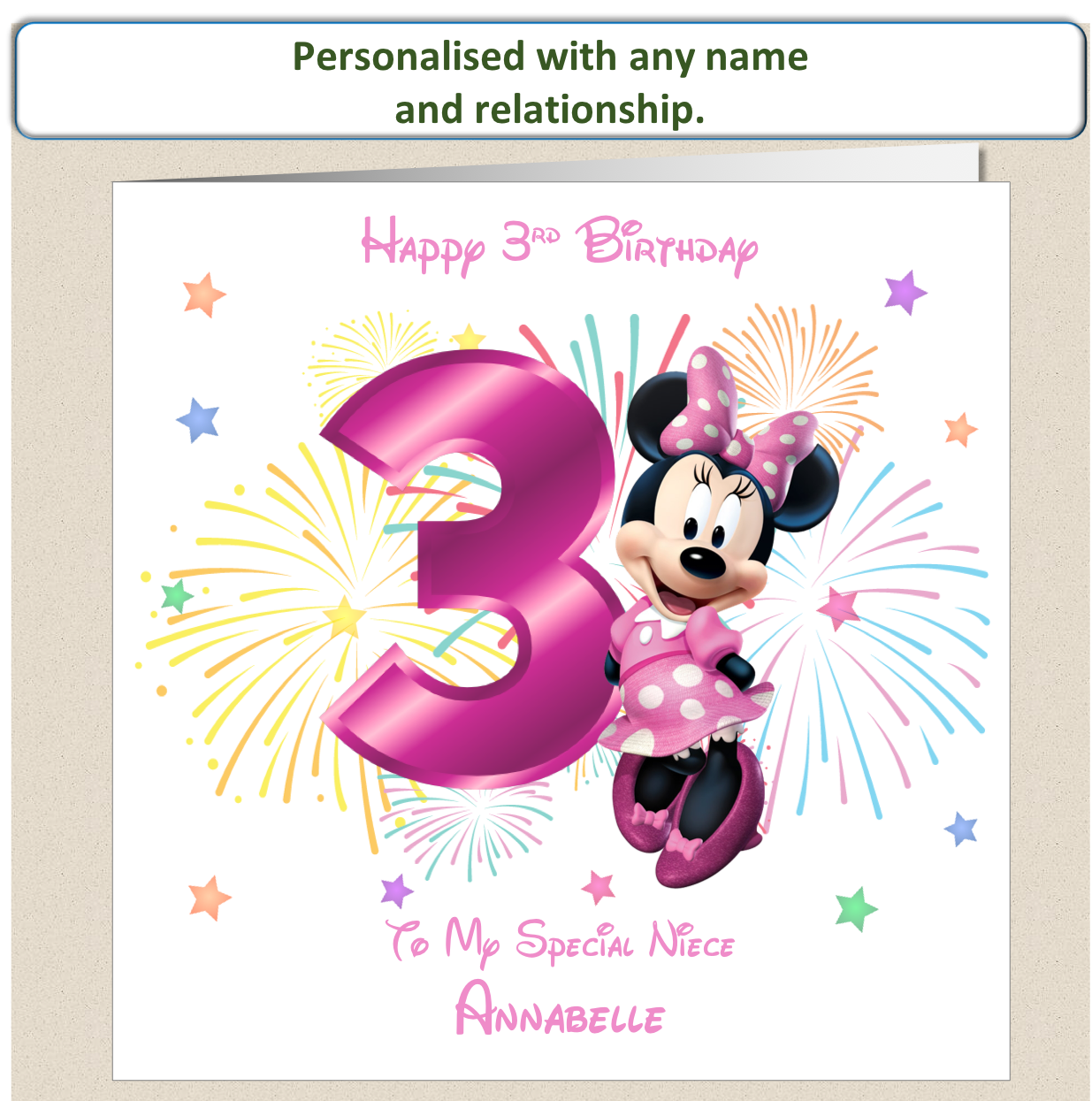 Personalised Minnie Mouse Birthday Card - 3rd Birthday