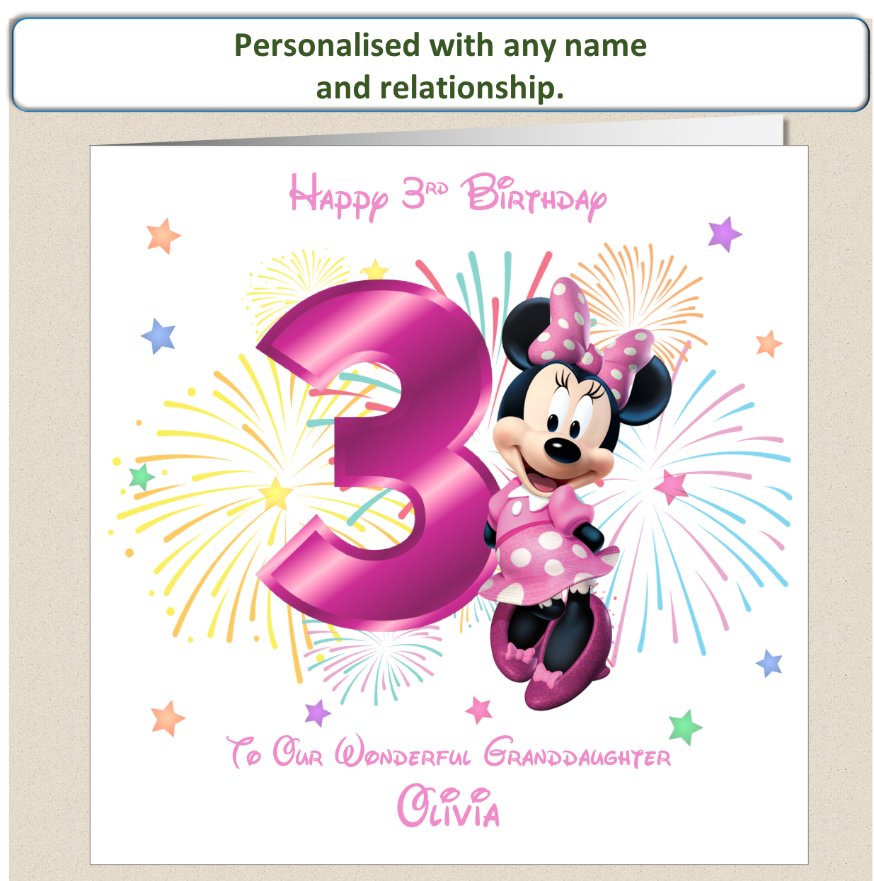 Personalised Minnie Mouse Birthday Card - 3rd Birthday