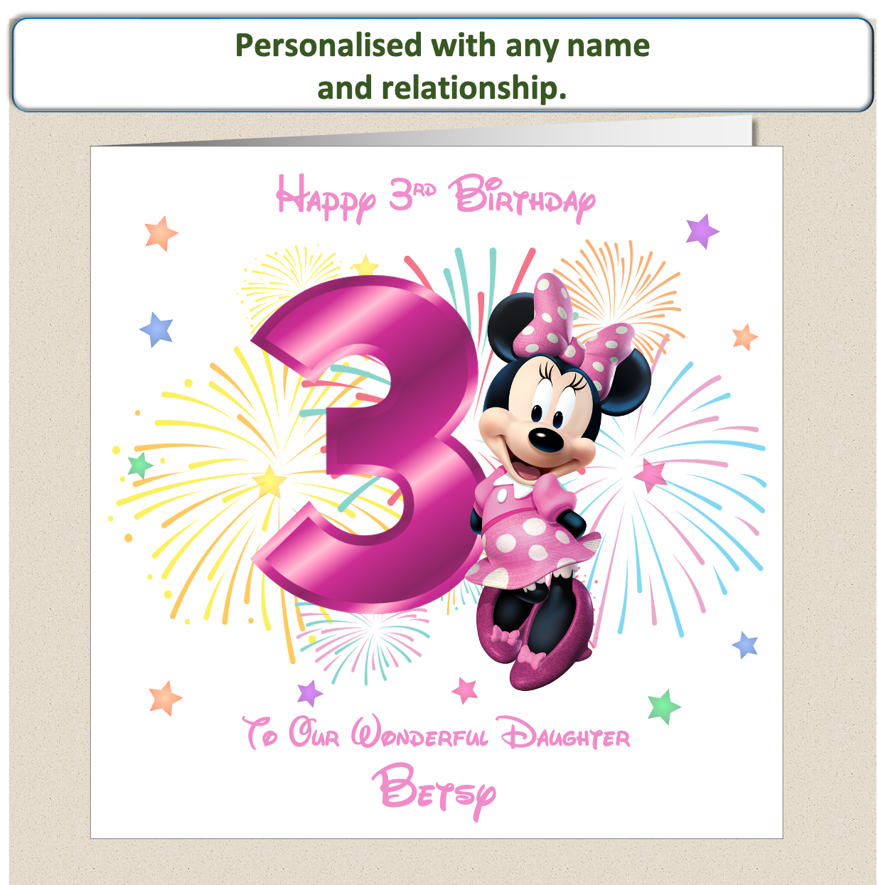 Personalised Minnie Mouse Birthday Card - 3rd Birthday