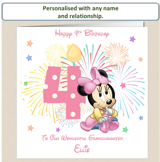 Personalised Minnie Mouse Birthday Card - 4th Birthday