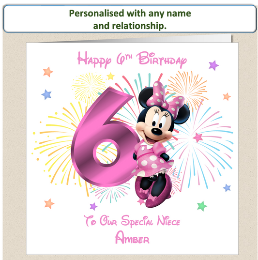 Personalised Minnie Mouse Birthday Card - 6th Birthday