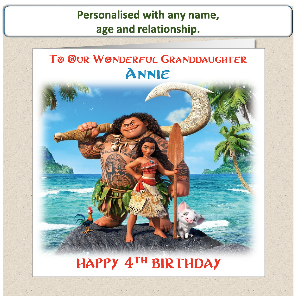 Personalised Moana Birthday Card - Moa2