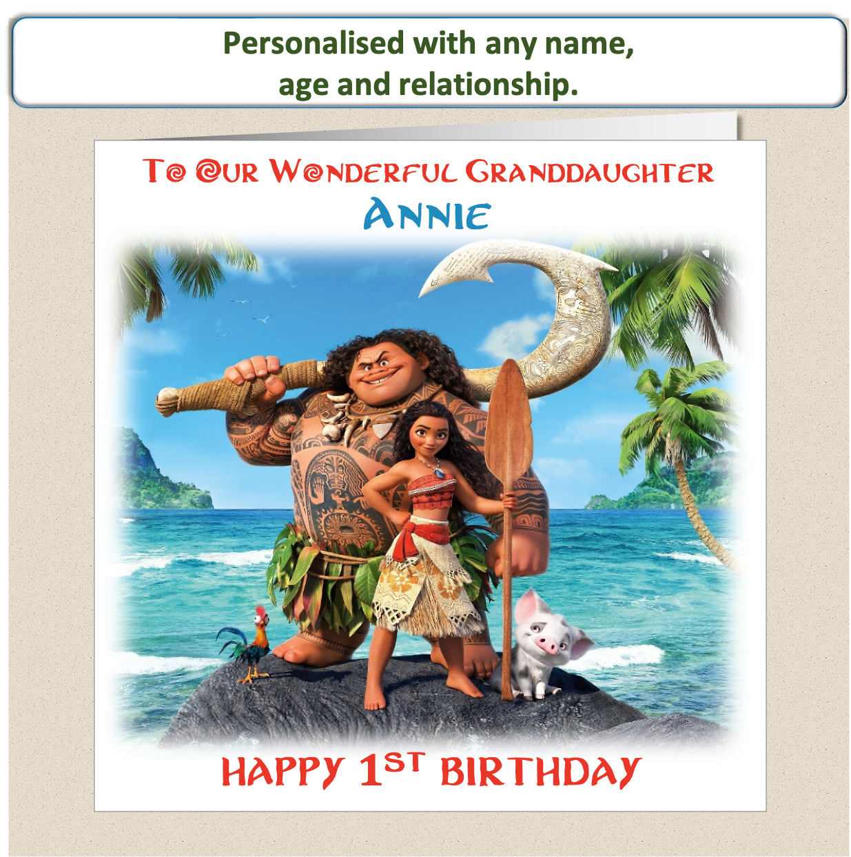 Personalised Moana Birthday Card - Moa2