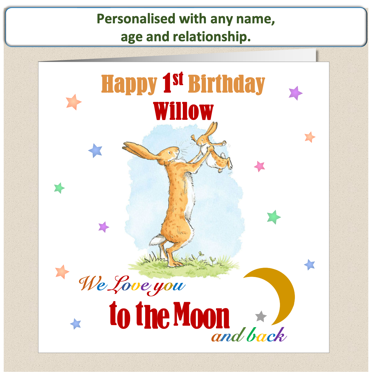 Personalised Kids Childs Love You To The Moon and Back Birthday Card