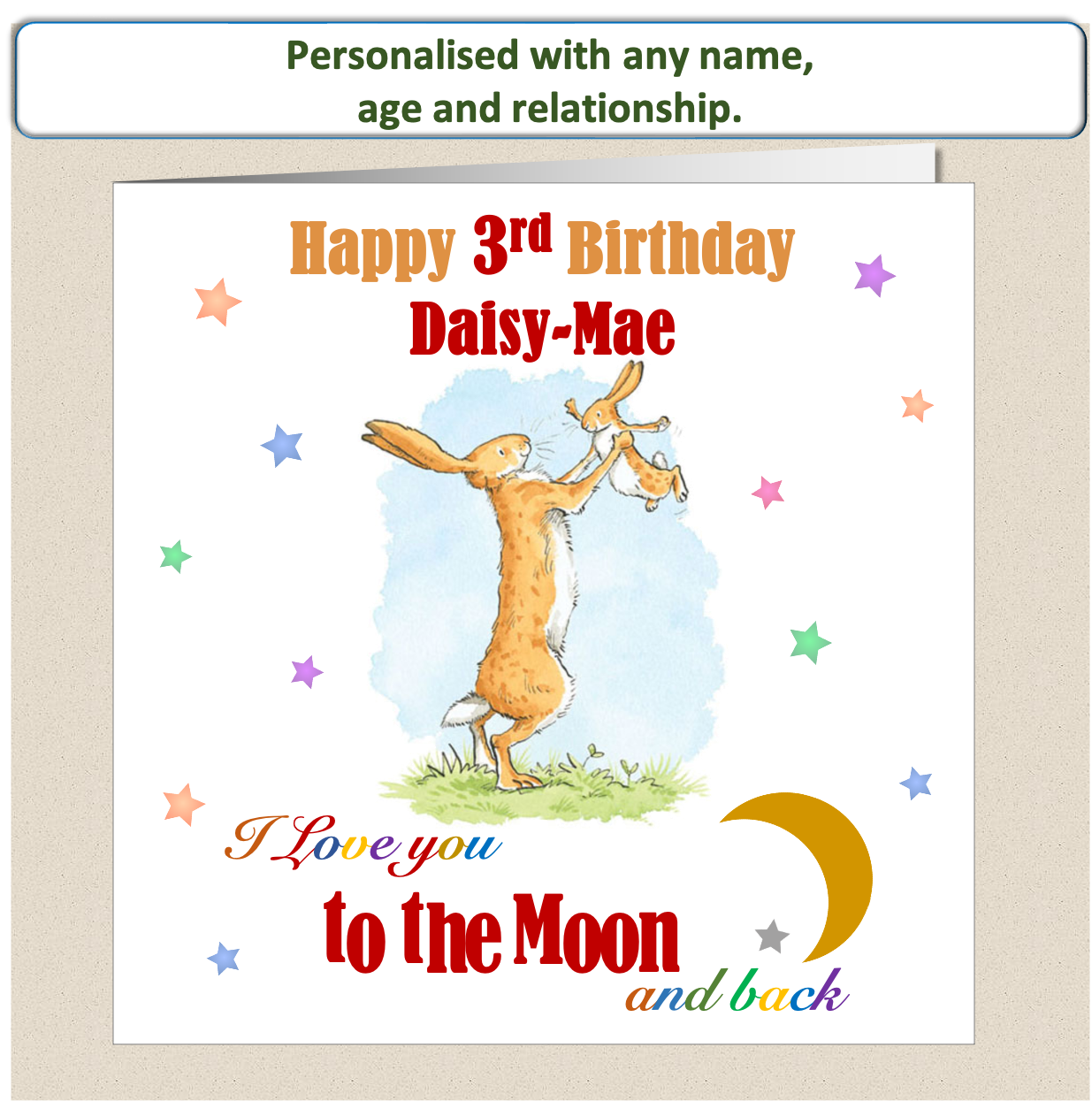 Personalised Kids Childs Love You To The Moon and Back Birthday Card