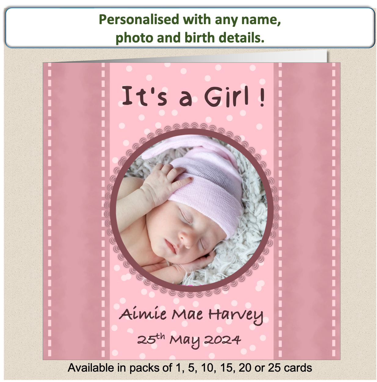Personalised New Baby It's A Girl Announcement Card - Baby7