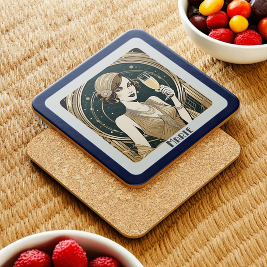 Personalised Art Deco Coaster Gift: 1920s Flapper Champagne Design
