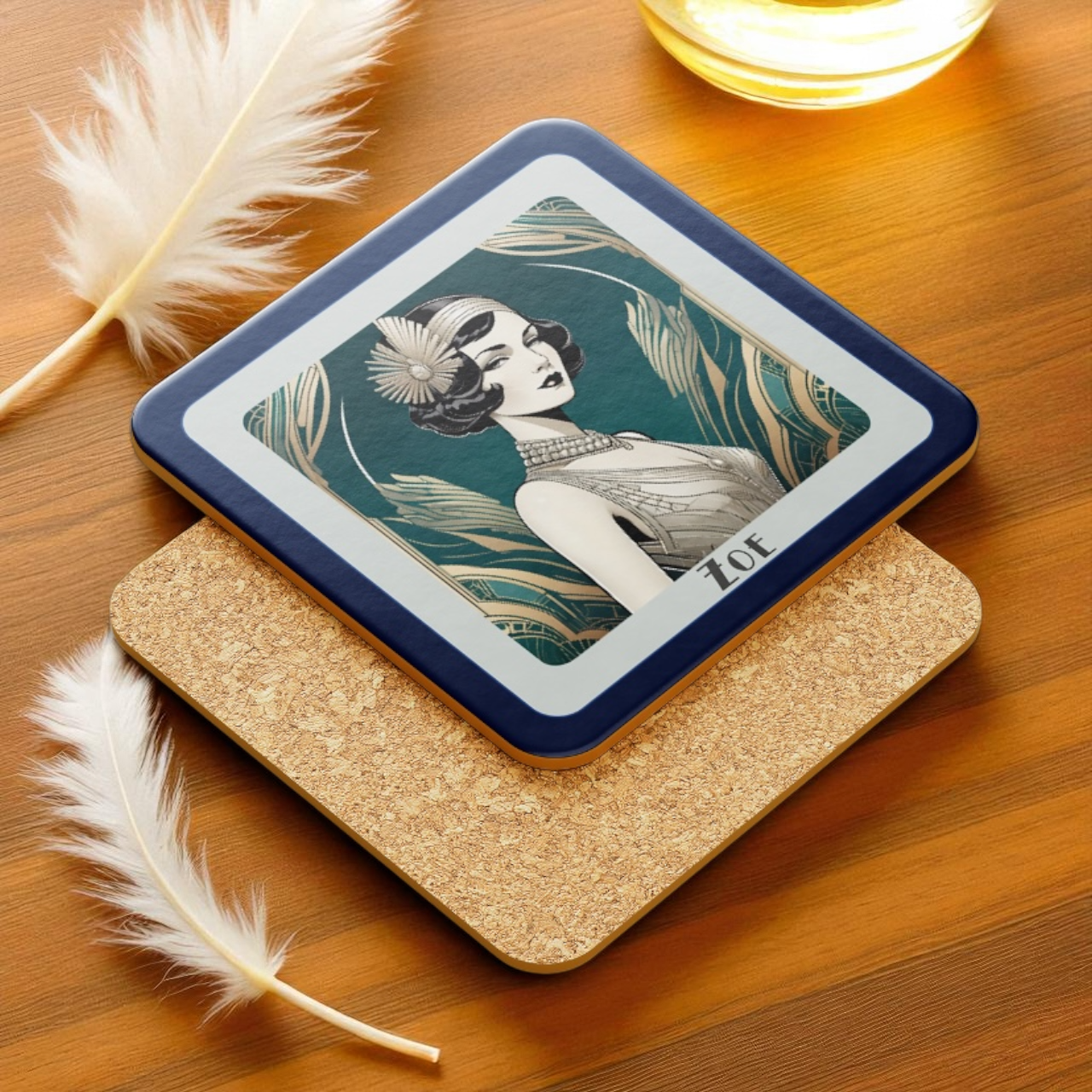 Personalised Art Deco Mug & Coaster Set: 1920s Flapper Design, Elegant Gift