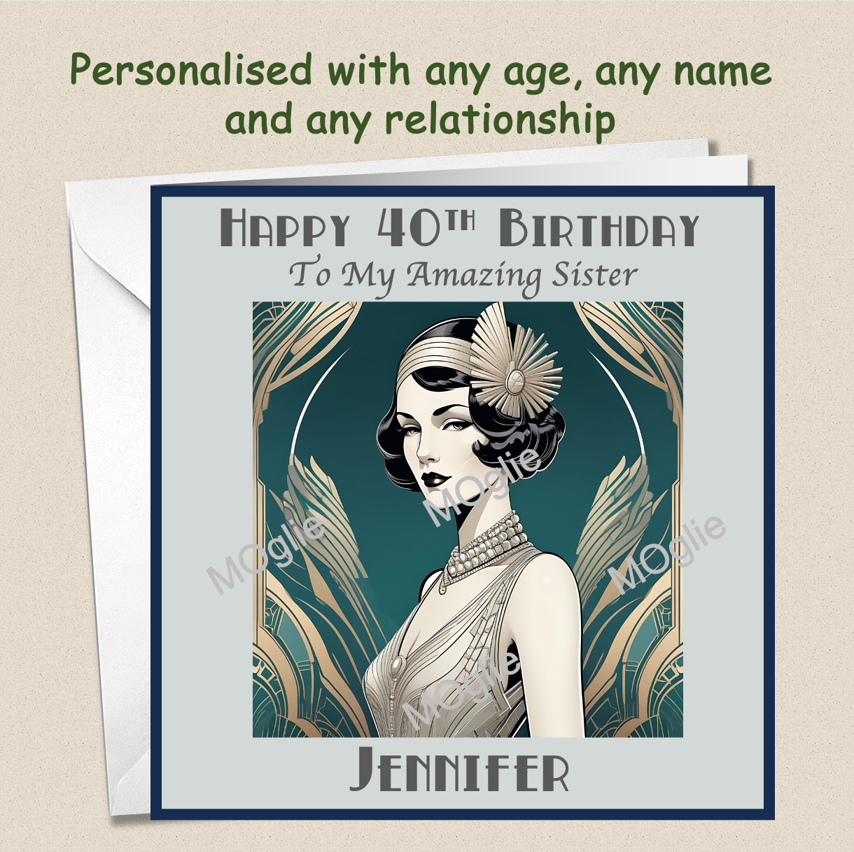 Personalised 30th 40th 50th 60th Art Deco Birthday Card - RET1