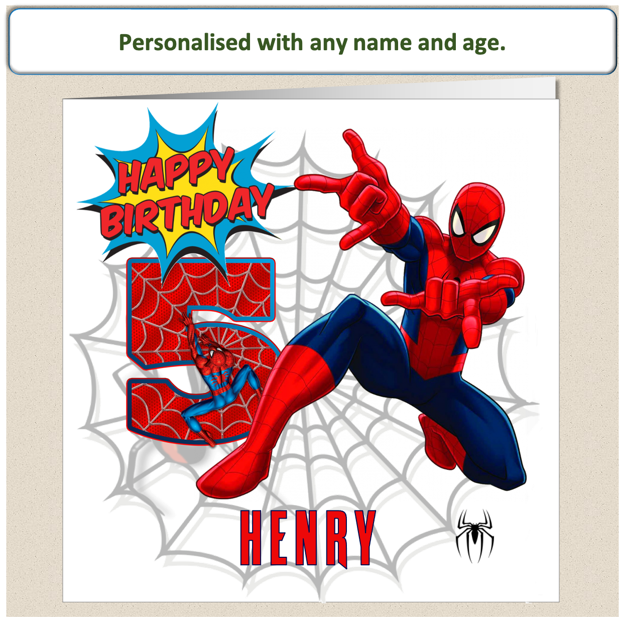 Personalised Spiderman Birthday Cards - 4 to 8 - SPID3