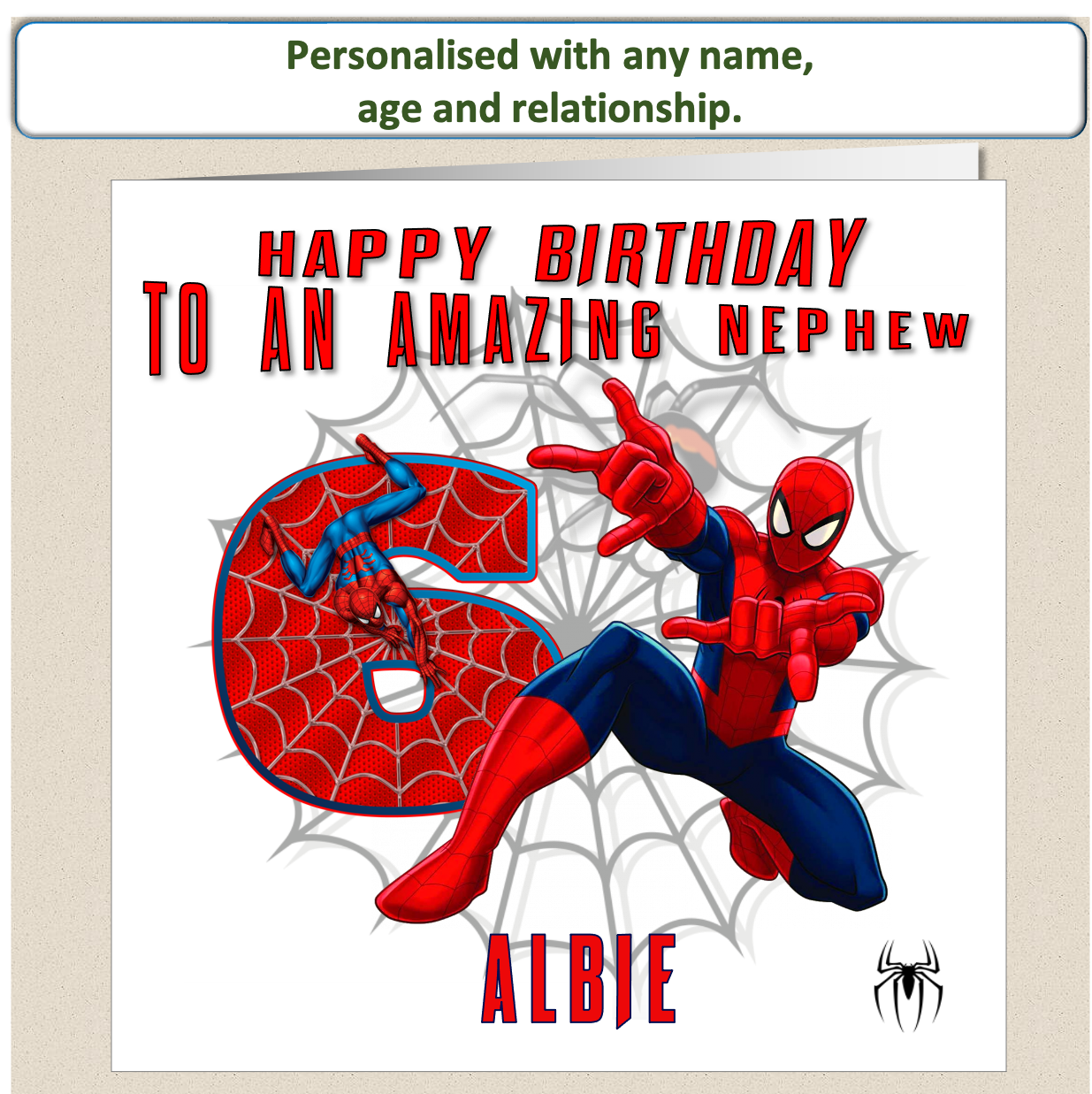 Personalised Spiderman Birthday Cards with name and relationship - SPID6