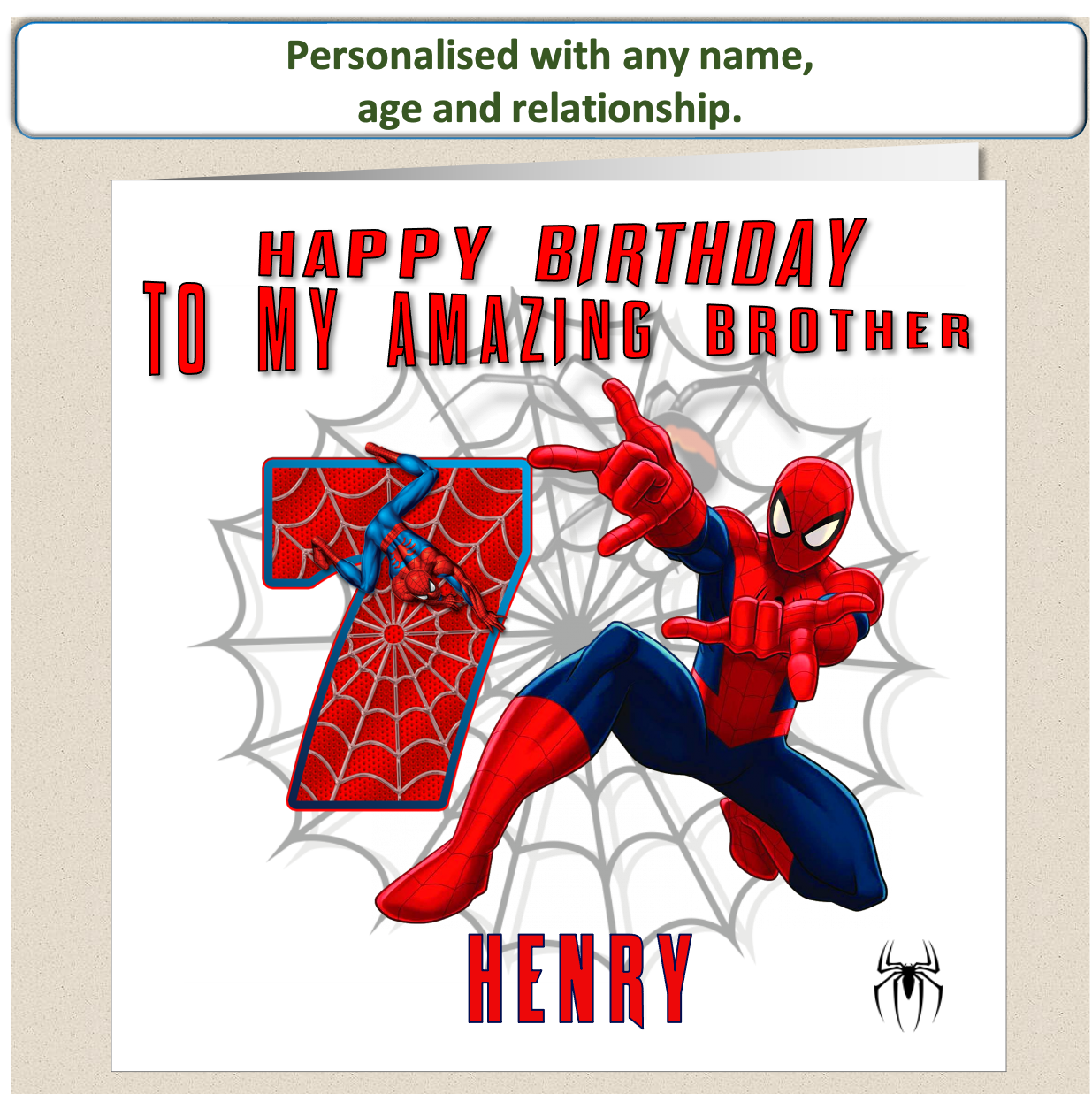 Personalised Spiderman Birthday Cards with name and relationship - SPID6